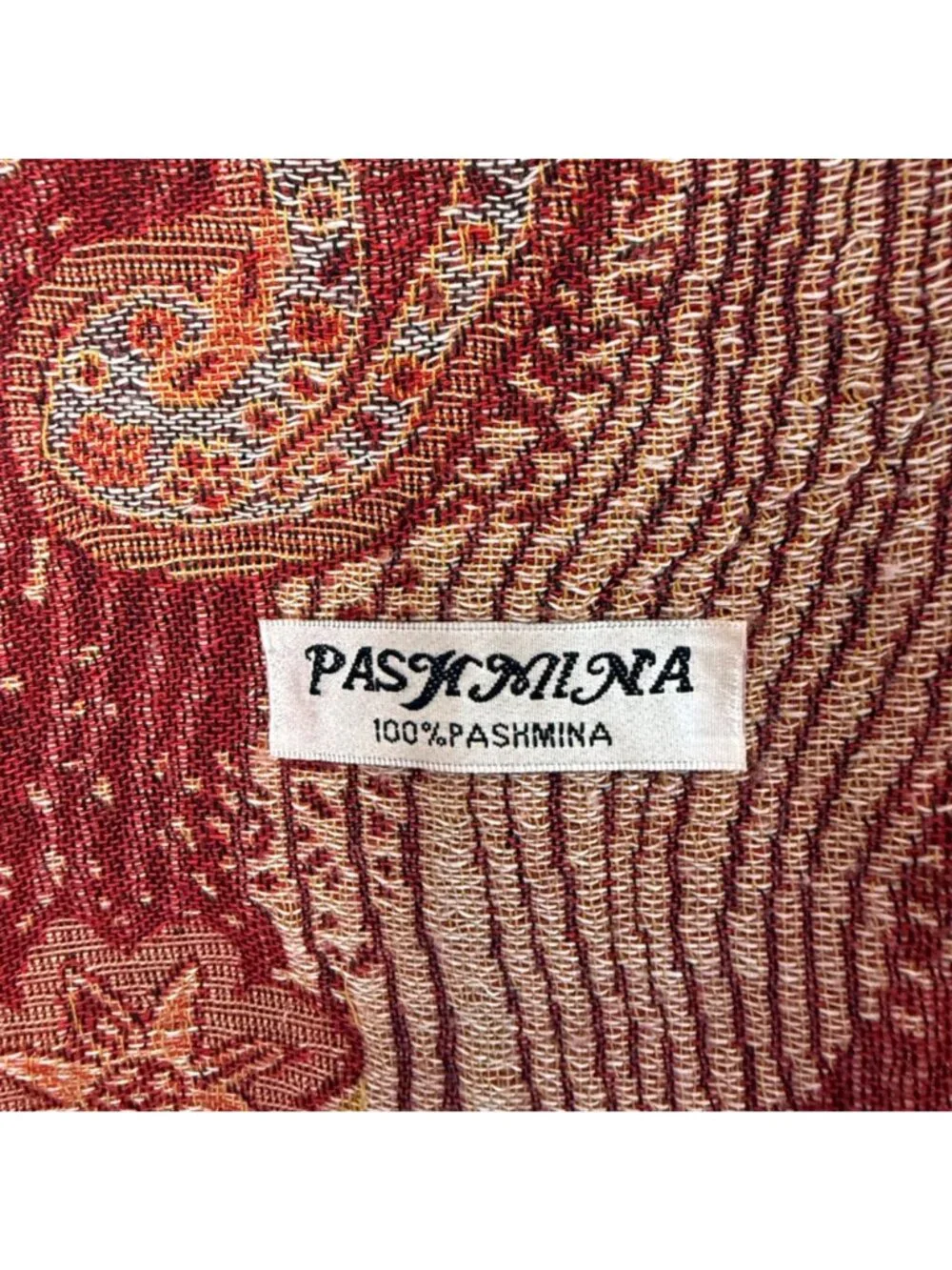 Paisley Red & Maroon 100% Pashmina Scarf With Fringe 72